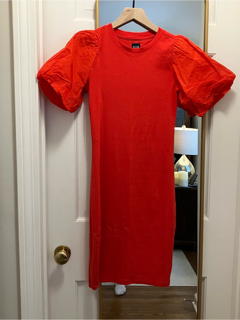GAP Bright Red Puff-Sleeve Midi Dress